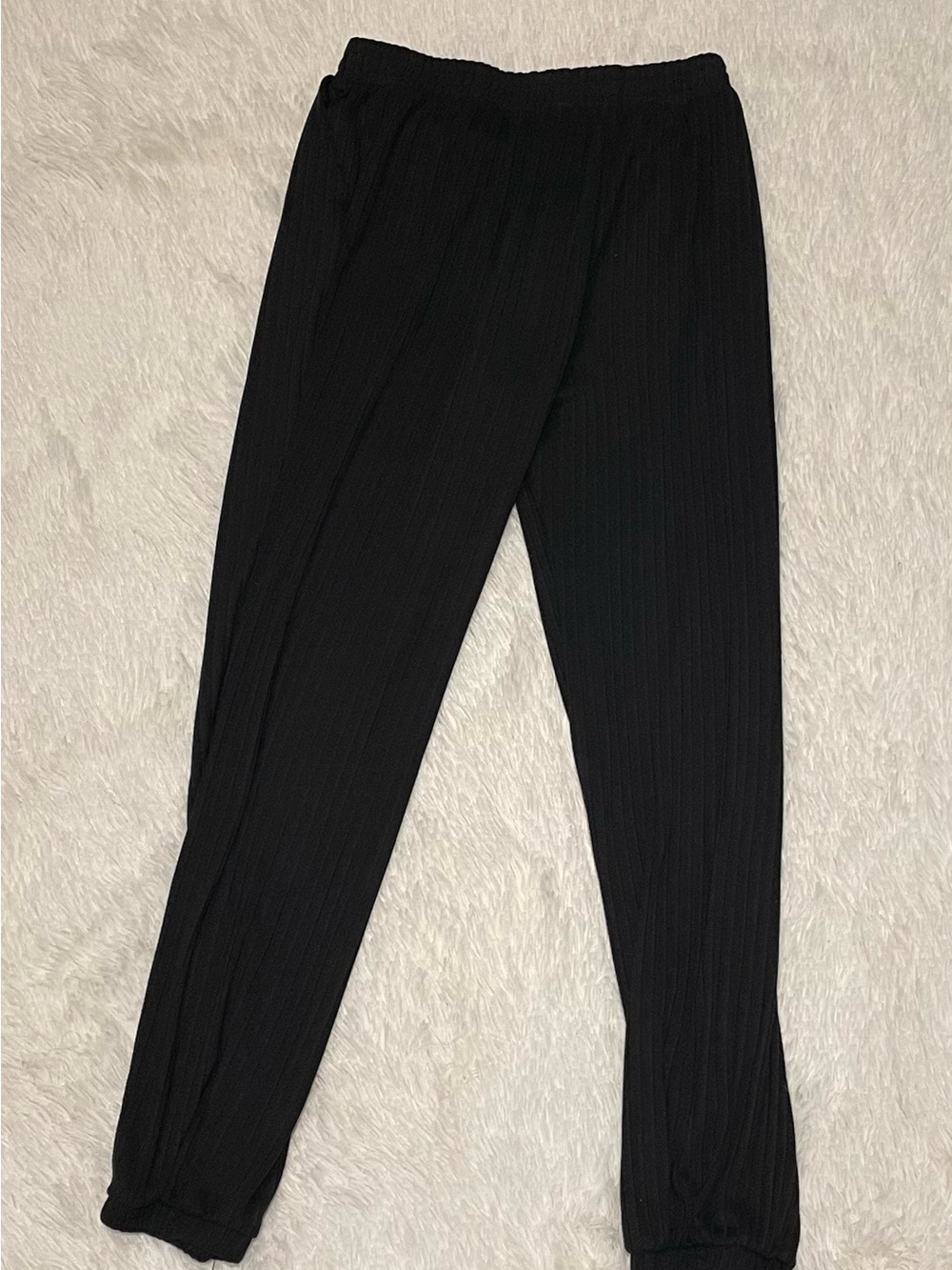Black Ribbed Drawstring Jogger Pants - Picture 4 of 4